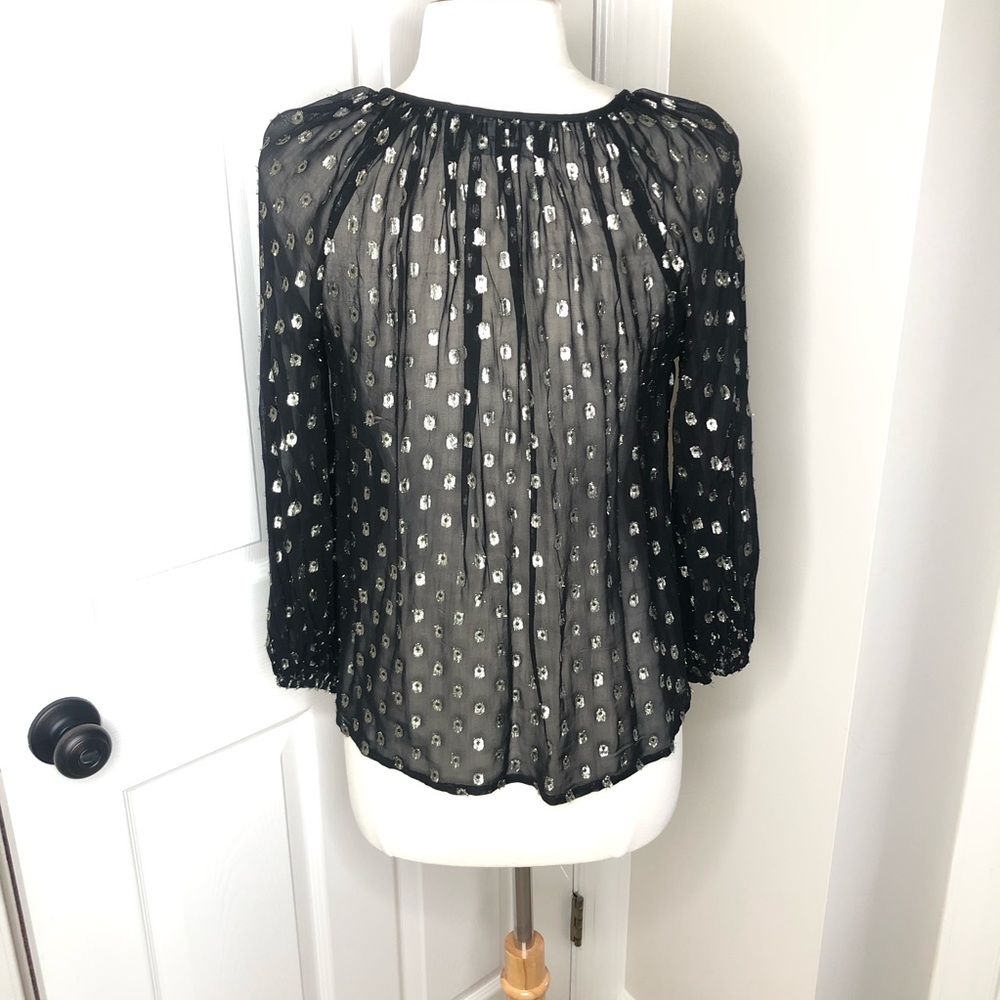 Michael Stars Gold Metallic Dots Sheer Blouse S - Picture 2 of 6
